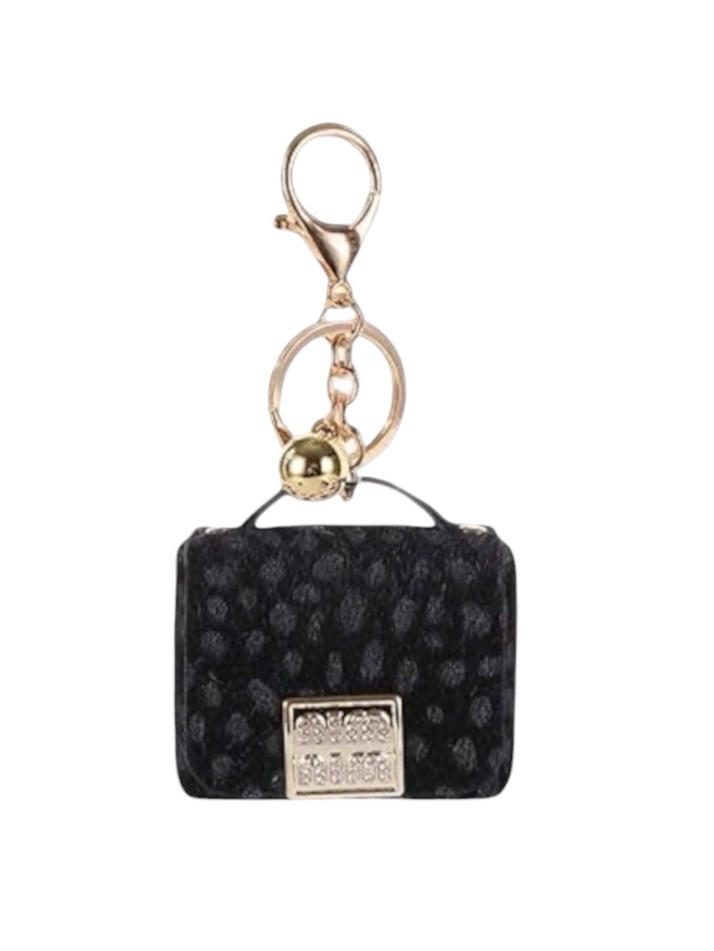 Leopard Print Mini Purse Keychain Bag Charm - 1pc Last One Black